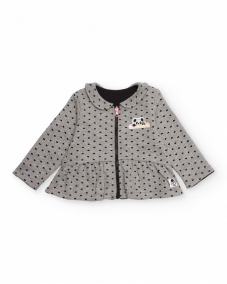 Set di quattro pezzi per bambina con design panda, che include giacche, maglietta e pantaloni in