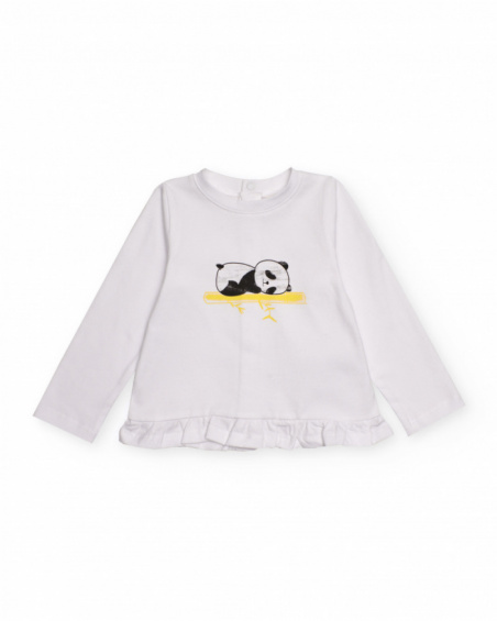 Set di quattro pezzi per bambina con design panda, che include giacche, maglietta e pantaloni in