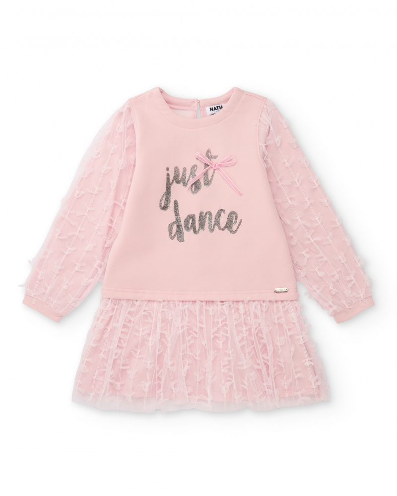 Abito in tulle rosa con scritta brillante per bambina