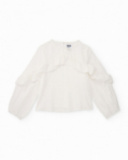 Blusa color crema con volant frontale per bambina