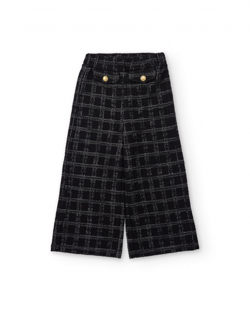 Pantaloni in tweed nero a quadri grigi per bambina