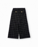 Pantaloni in tweed nero a quadri grigi per bambina
