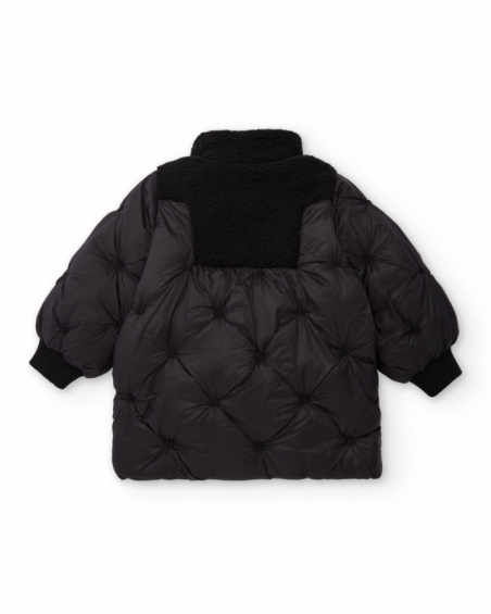 Cappotto imbottito nero con collo in montone sintetico per bambina