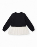Abito felpa nero con gonna bianca per bambina