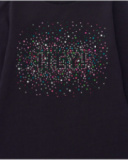 Maglietta blu navy a maniche lunghe da bambina con stampa a pois colorati