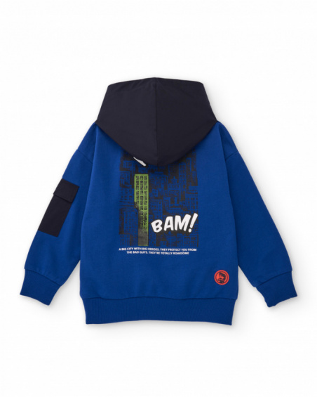 Felpa blu con cappuccio per bambino con stampa città