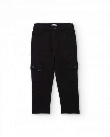 Pantaloni cargo neri da bambino con tasche laterali