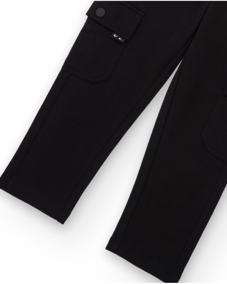Pantaloni cargo neri da bambino con tasche laterali