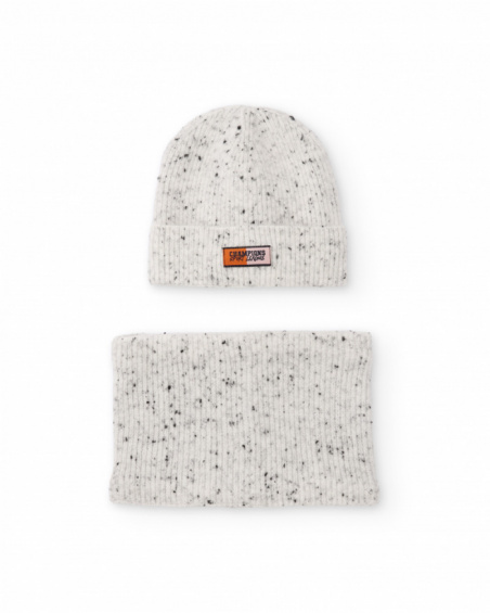 Set berretto e scaldacollo in maglia mélange grigio chiaro