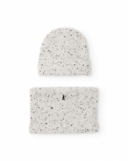 Set berretto e scaldacollo in maglia mélange grigio chiaro