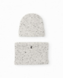 Set berretto e scaldacollo in maglia mélange grigio chiaro