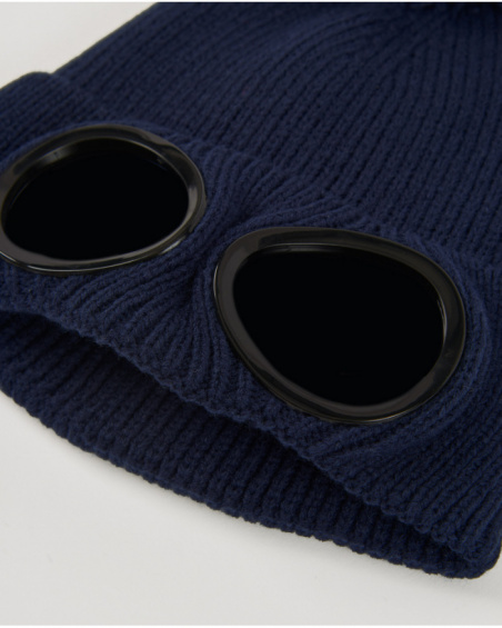 Set berretto con pompon e scaldacollo in maglia blu navy