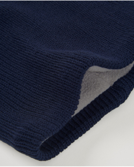 Set berretto con pompon e scaldacollo in maglia blu navy