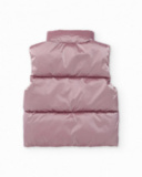 Gilet imbottito da bambina rosa metallizzato con zip e collo alto