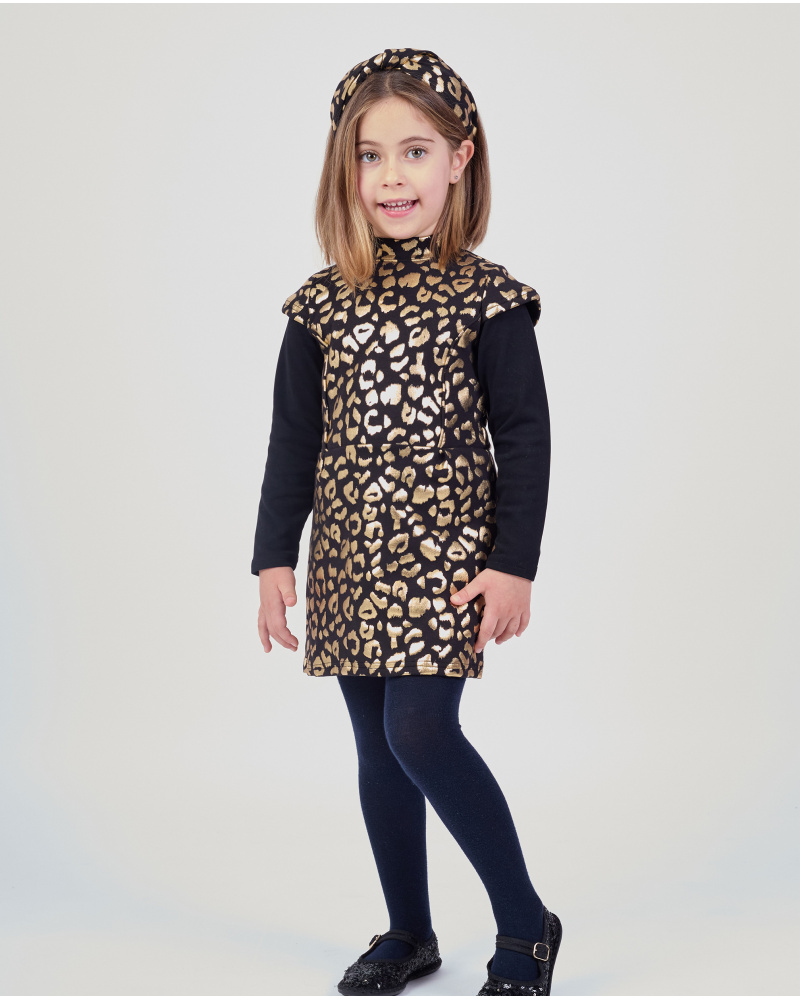 Vestito da bambina con stampa animalier dorata