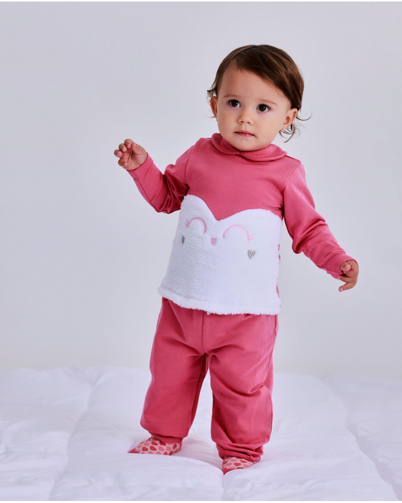Completo due pezzi per neonato in rosa con applicazione in peluche