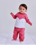 Completo due pezzi per neonato in rosa con applicazione in peluche | tuc tuc