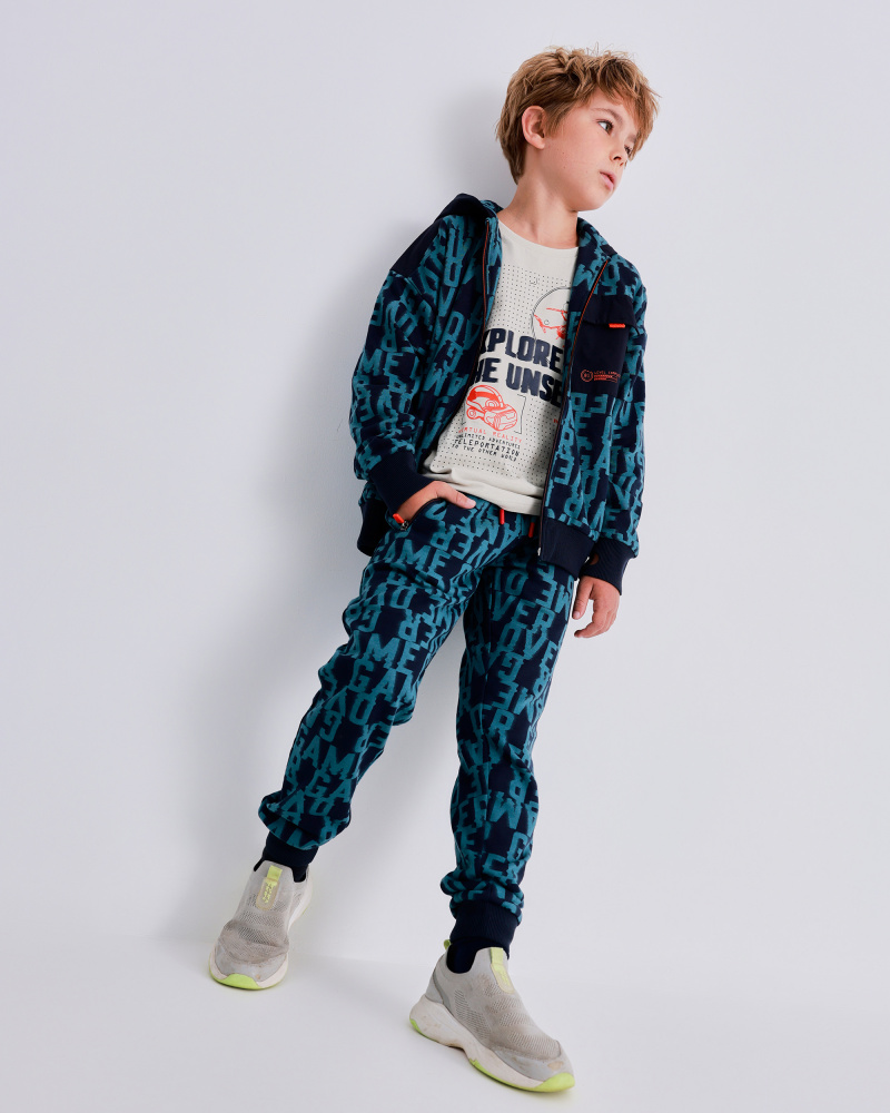 Jogger da bambino con stampa “Game Over” blu navy