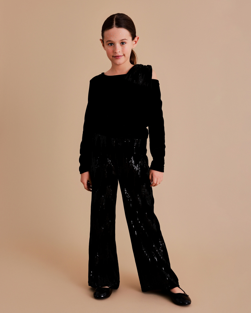 Pantaloni in velluto nero con paillettes per bambina