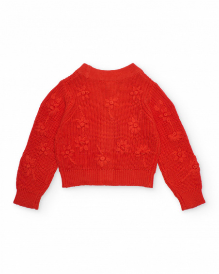 Giacca da bambina in maglia con fiori in rilievo