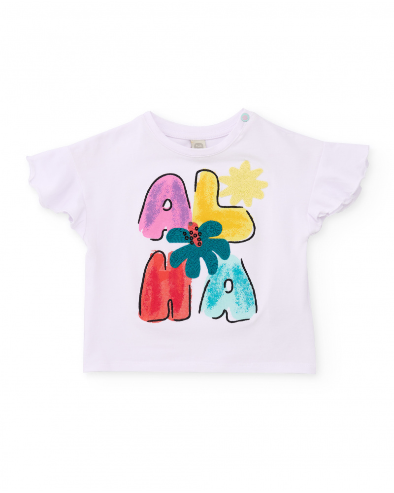 T-shirt da bambina in maglia con maniche con volant