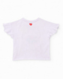T-shirt da bambina in maglia con maniche con volant
