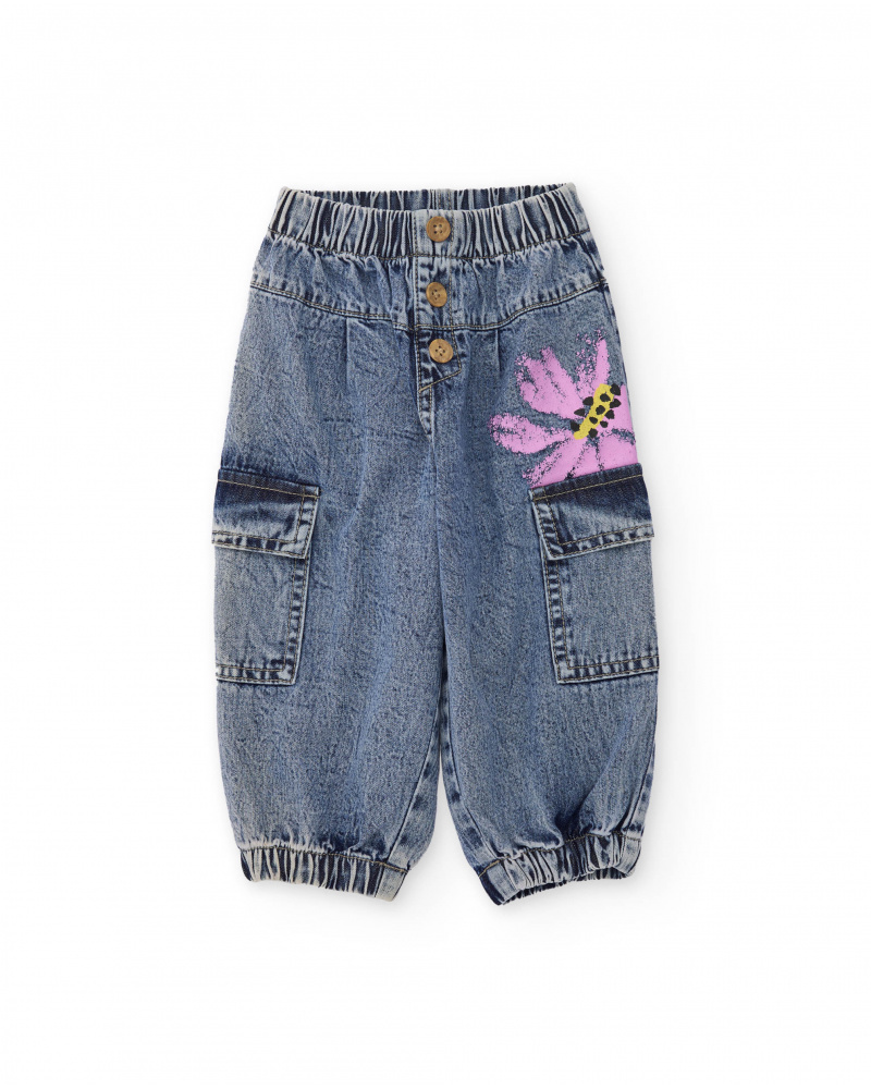 Pantaloni da bambina in tessuto con vita elasticizzata