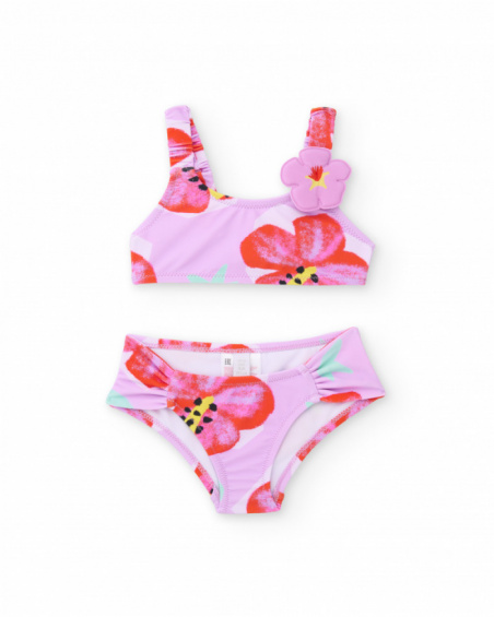Bikini da bambina in maglia con applicazione a fiore