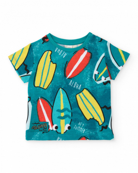 T-shirt da bambino in maglia con stampa di tavole da surf