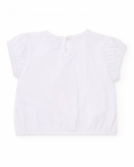 T-shirt da bambina in maglia con fiore in rilievo