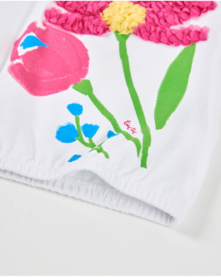 T-shirt da bambina in maglia con fiore in rilievo