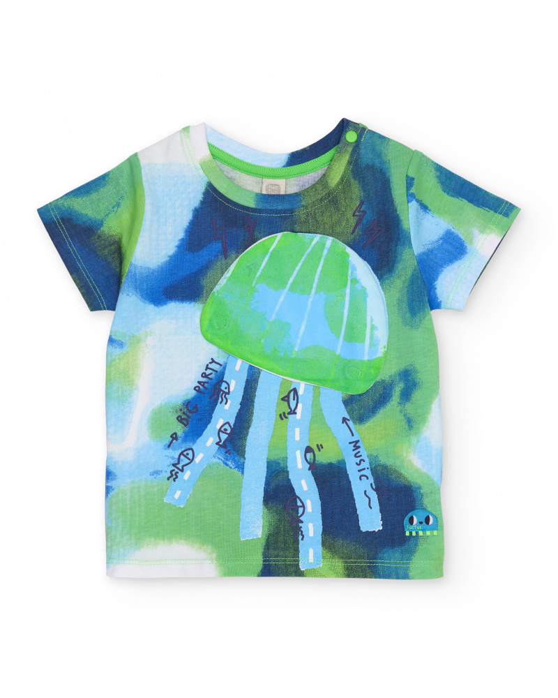 T-shirt da bambino in maglia con stampa effetto acquerello