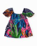 Vestito da bambina in tessuto con arricciatura elasticizzata