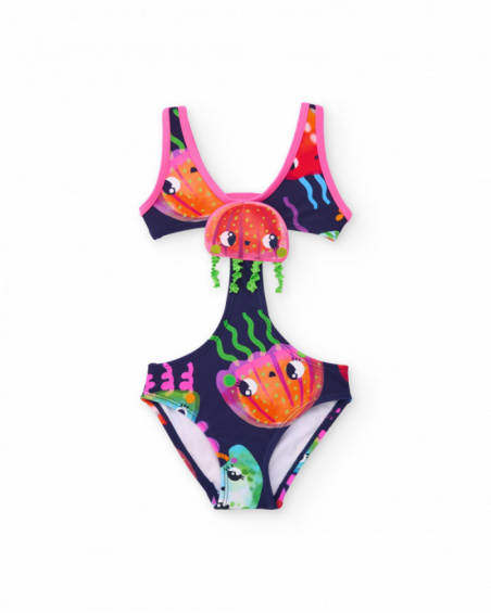 Costume da bagno da bambina in maglia con applicazioni di meduse
