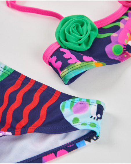 Bikini da bambina in maglia con fiori applicati