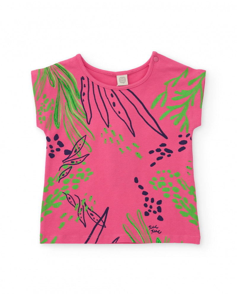 T-shirt da bambina in maglia con chiusura sulla spalla