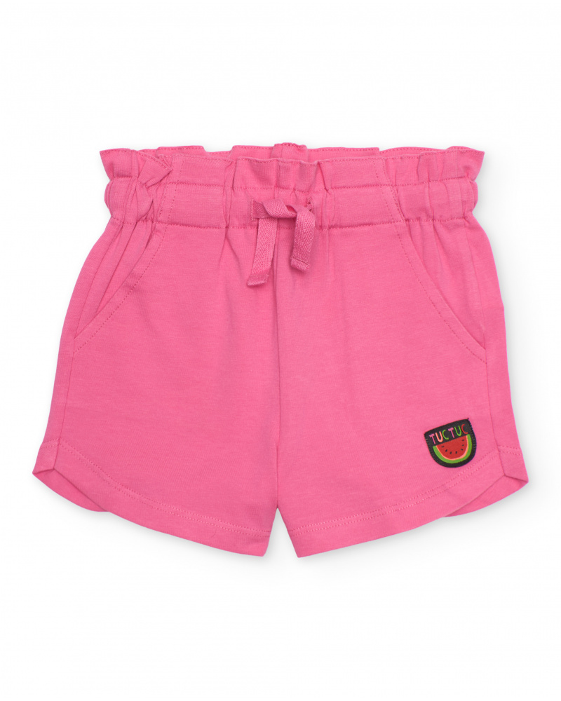 Short da bambina in maglia con ricamo di anguria