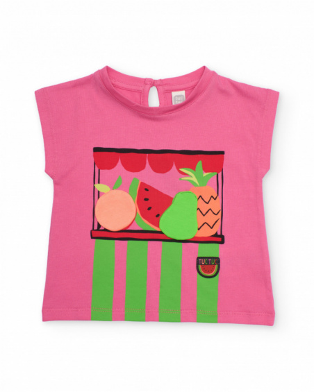 T-shirt da bambina in maglia con frutti in rilievo