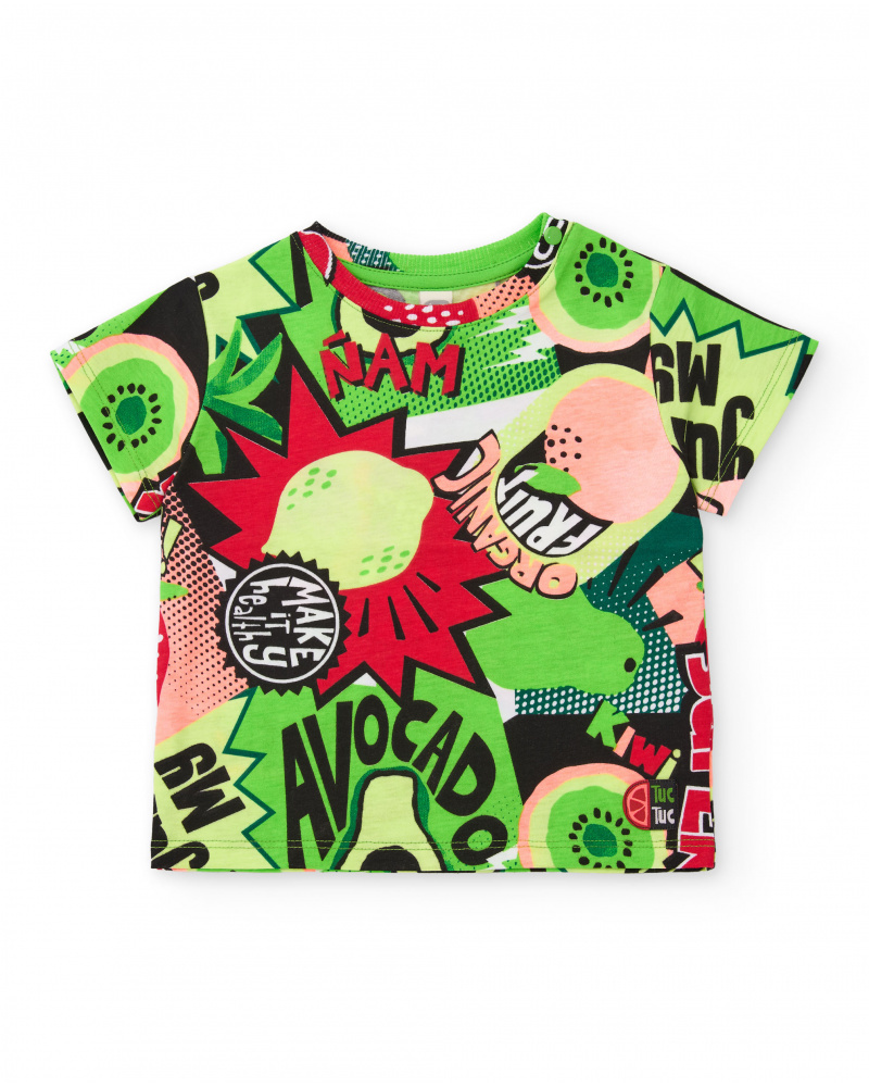 T-shirt da bambino in maglia con stampa fumetto