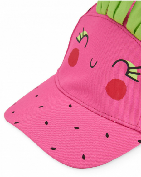 Cappellino da bambina in tessuto con foglioline in rilievo