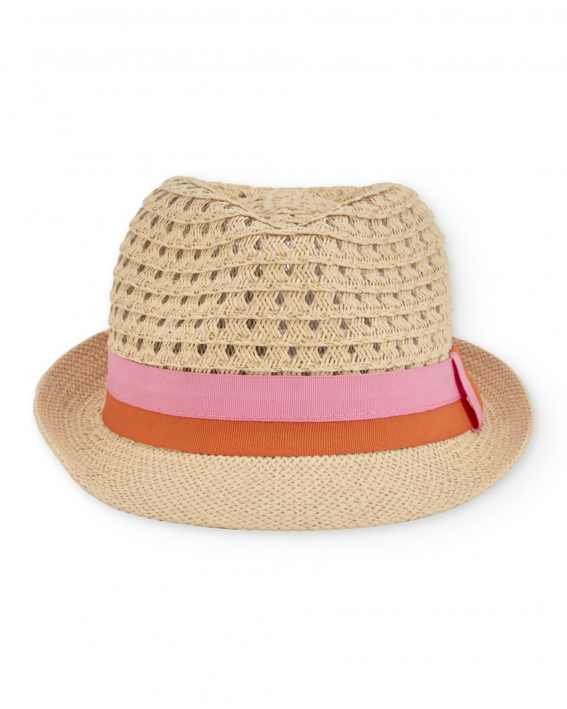 Cappello da bambina in tessuto con nastro decorativo