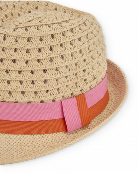 Cappello da bambina in tessuto con nastro decorativo
