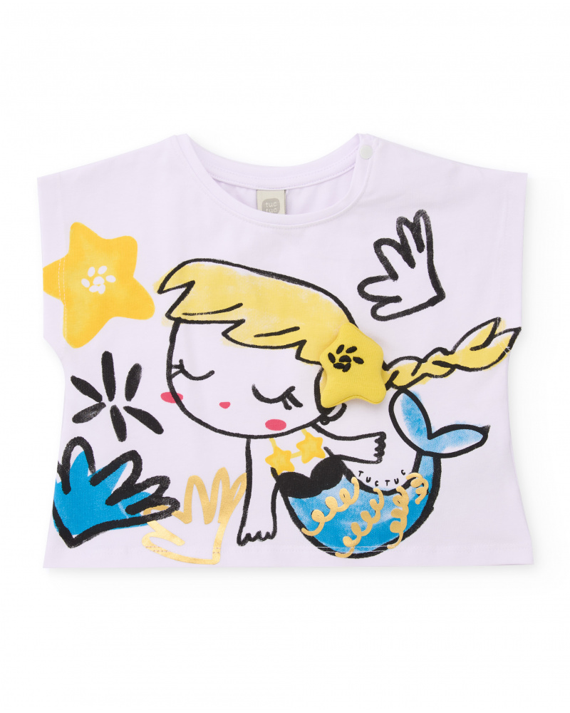 T-shirt in maglia da bambina con dettaglio in rilievo