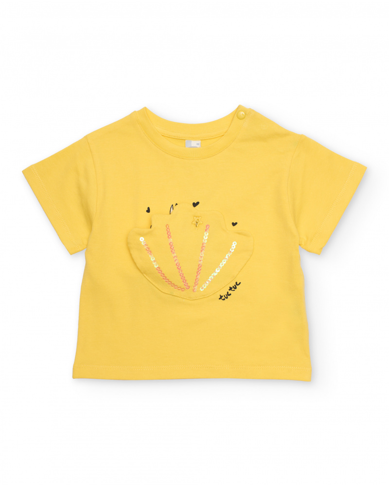 T-shirt in maglia da bambina con dettaglio in rilievo e paillettes