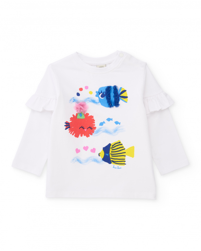 T-shirt in maglia da bambina con applicazioni in rilievo