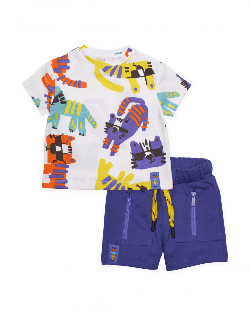 Completo bambino in maglia con stampa di animali