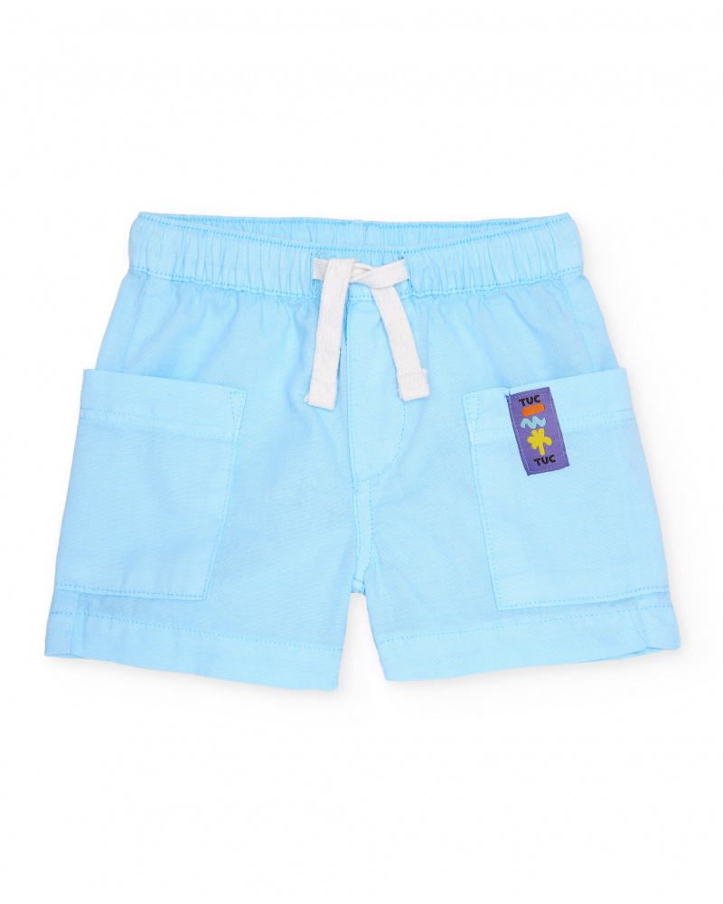 Bermuda bambino in tessuto piano con tasche frontali