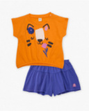 Completo da bambina in maglia con fiore applicato