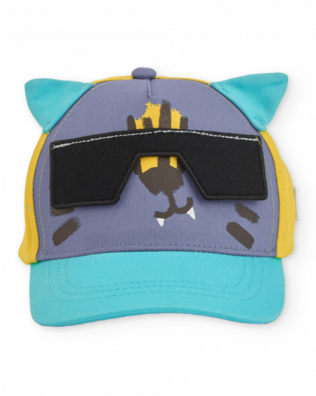 Cappellino da bambino in tessuto piano con occhiali in rilievo