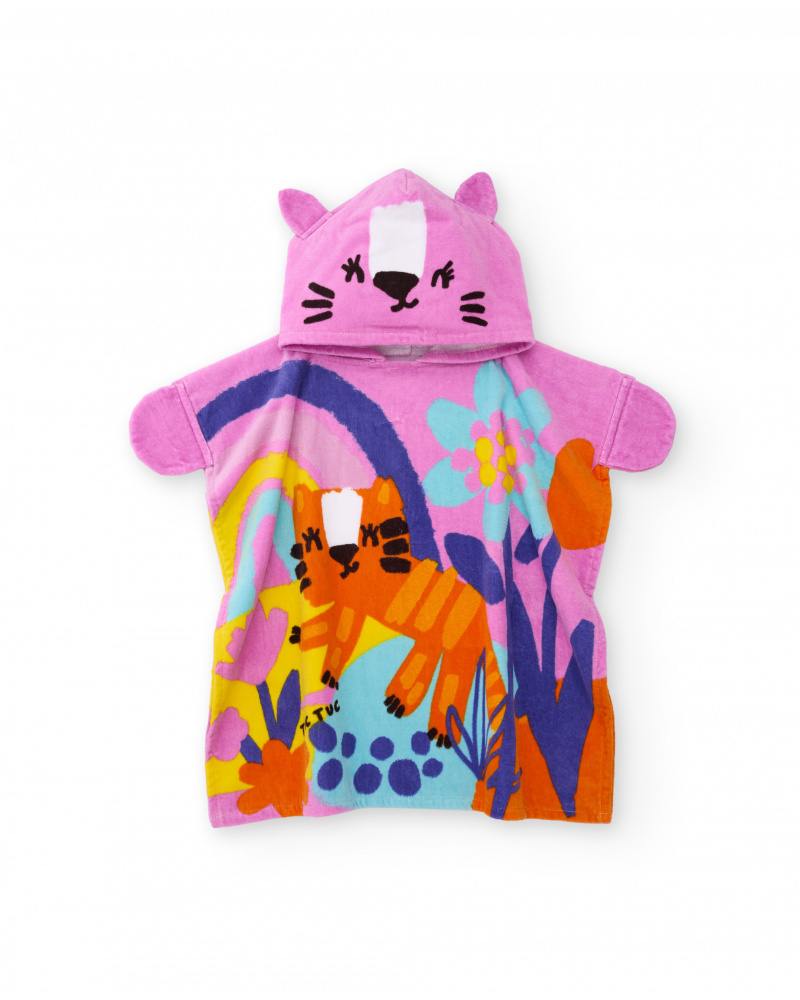 Asciugamano poncho da bambina in maglia con motivo animalier